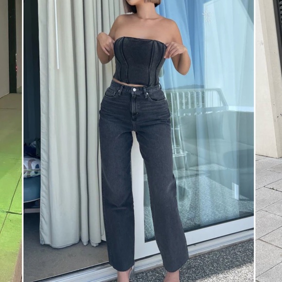 Fashion Nova Black-wash Straight Leg Jeans with raw cut off hem size 13 - Picture 2 of 7